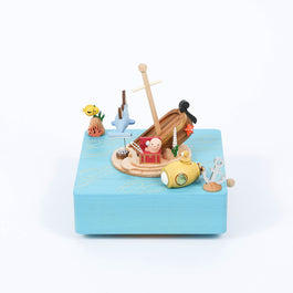wooden music box with ship and a treasure in the sea