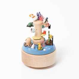 handmade wooden music box with coral reef scene
