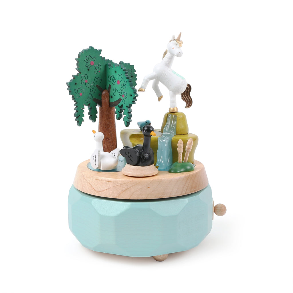 Unicorn with Swans | Wooden Music Box